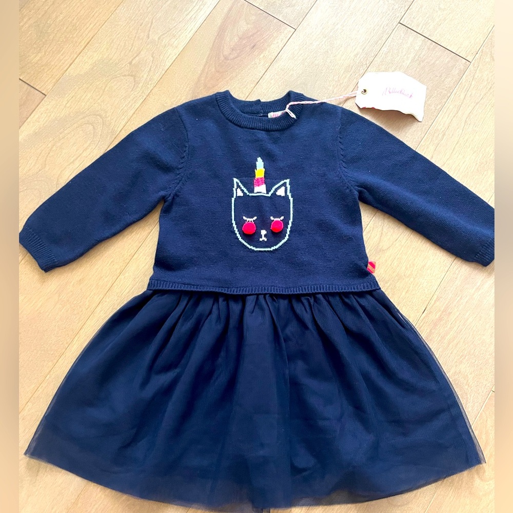 Navy Blue Cat Embroidered Dress Billie Blush 12 months